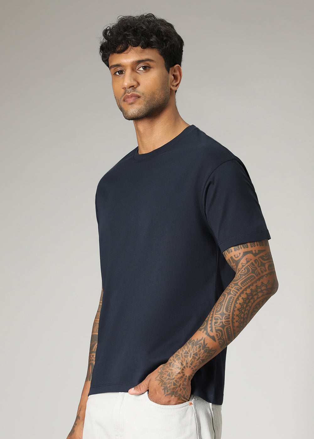 Navy Blue Plain Regular Fit T-shirt