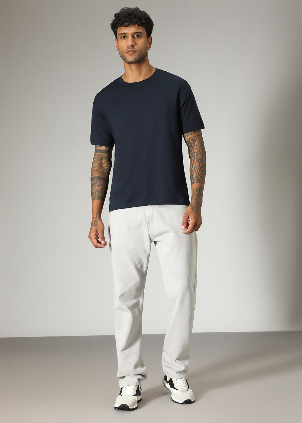 Navy Blue Plain Regular Fit T-shirt