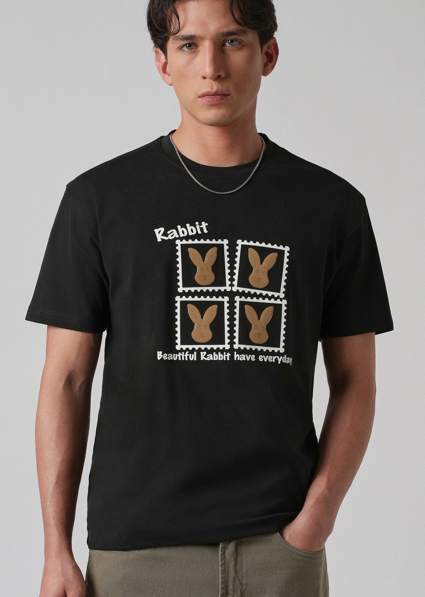 Noir Black Embossed Printed Slim Fit T-shirt