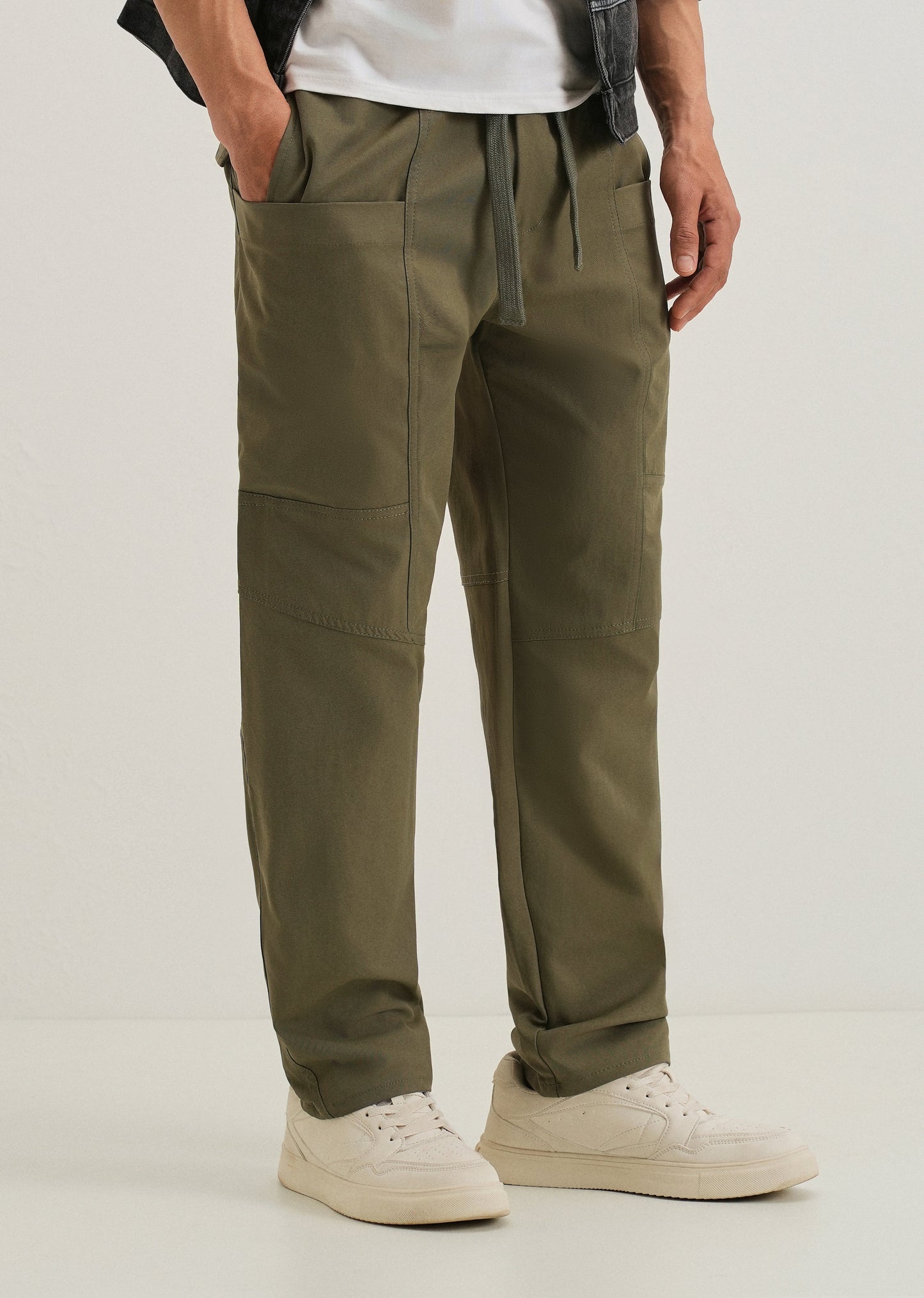 Olive Drawstring Panel Cargo