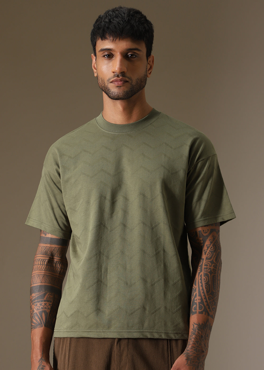 Olive Plain Drop Shoulder Oversized T-shirt