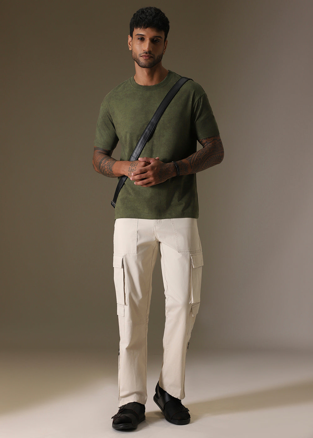 Olive Green Plain Crew Neck T-Shirt