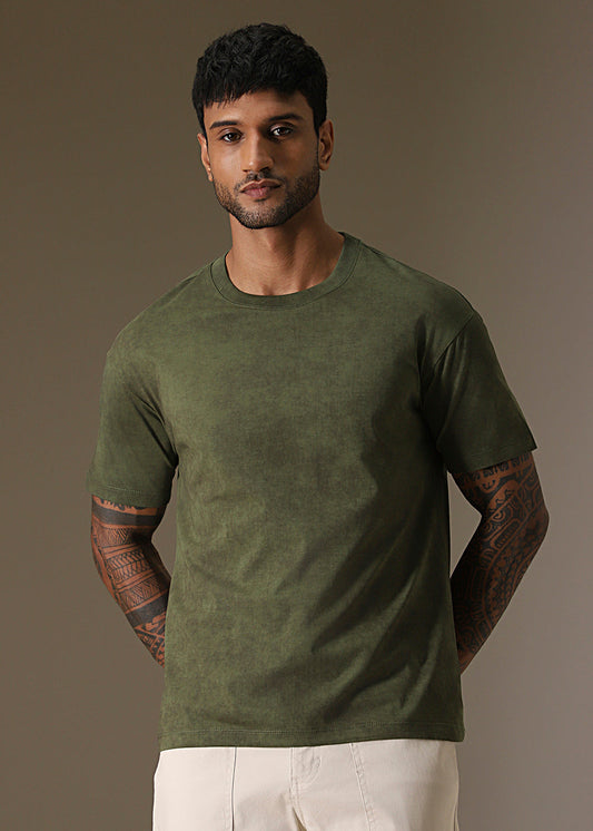 Olive Green Plain Crew Neck T-Shirt