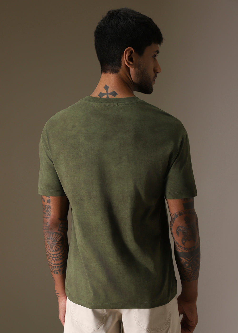 Olive Green Plain Crew Neck T-Shirt