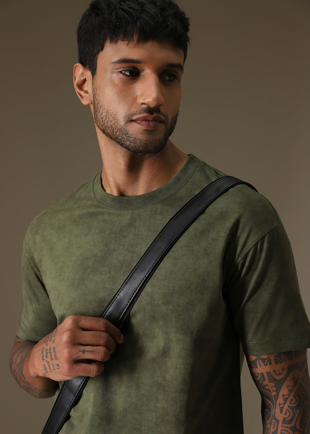 Olive Green Plain Crew Neck T-Shirt