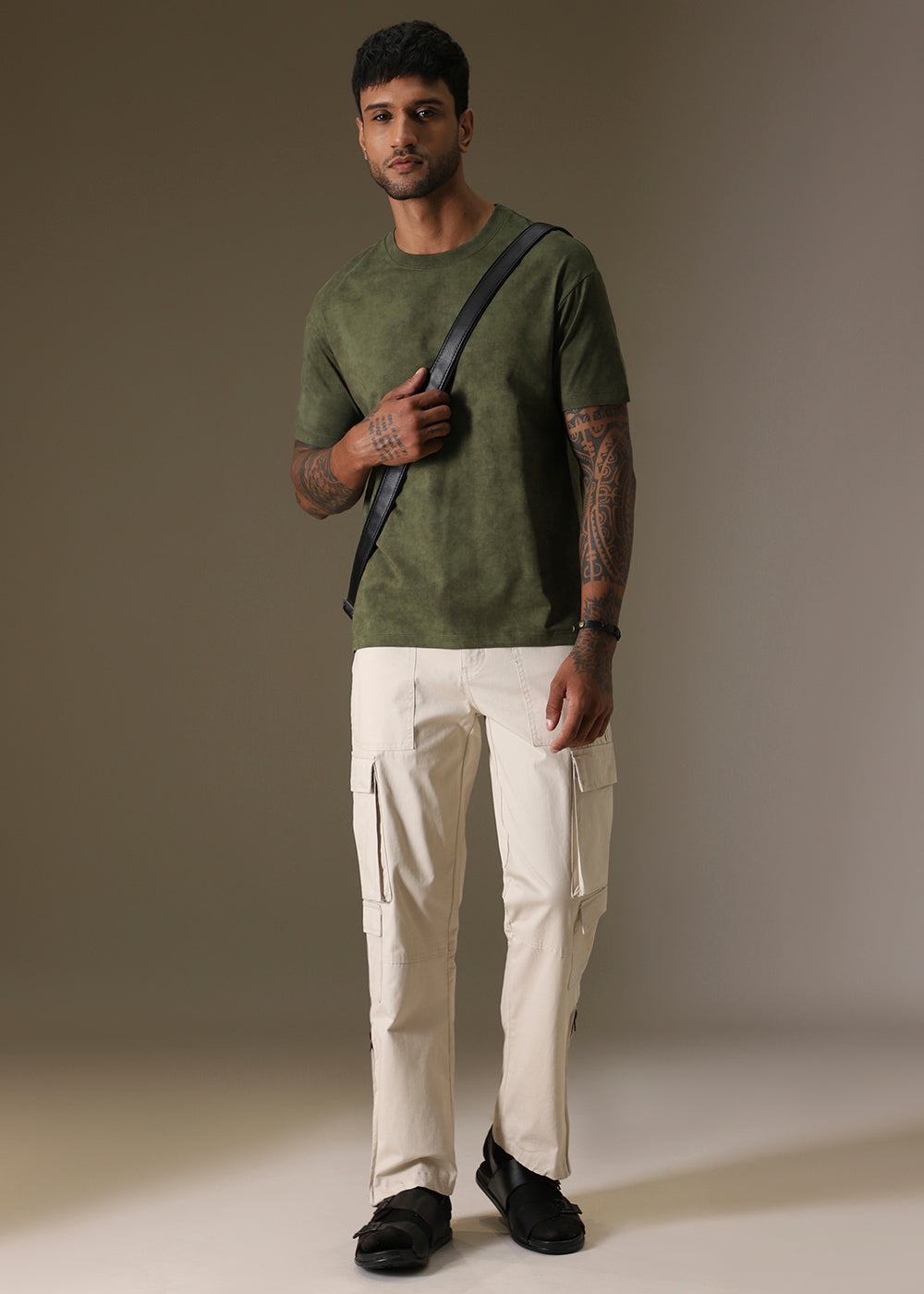 Olive Green Plain Crew Neck T-Shirt