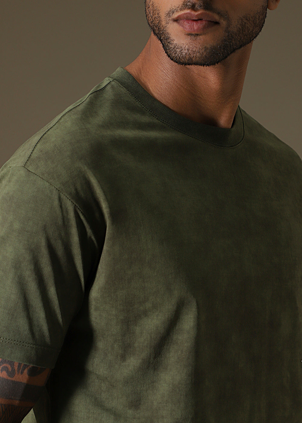 Olive Green Plain Crew Neck T-Shirt