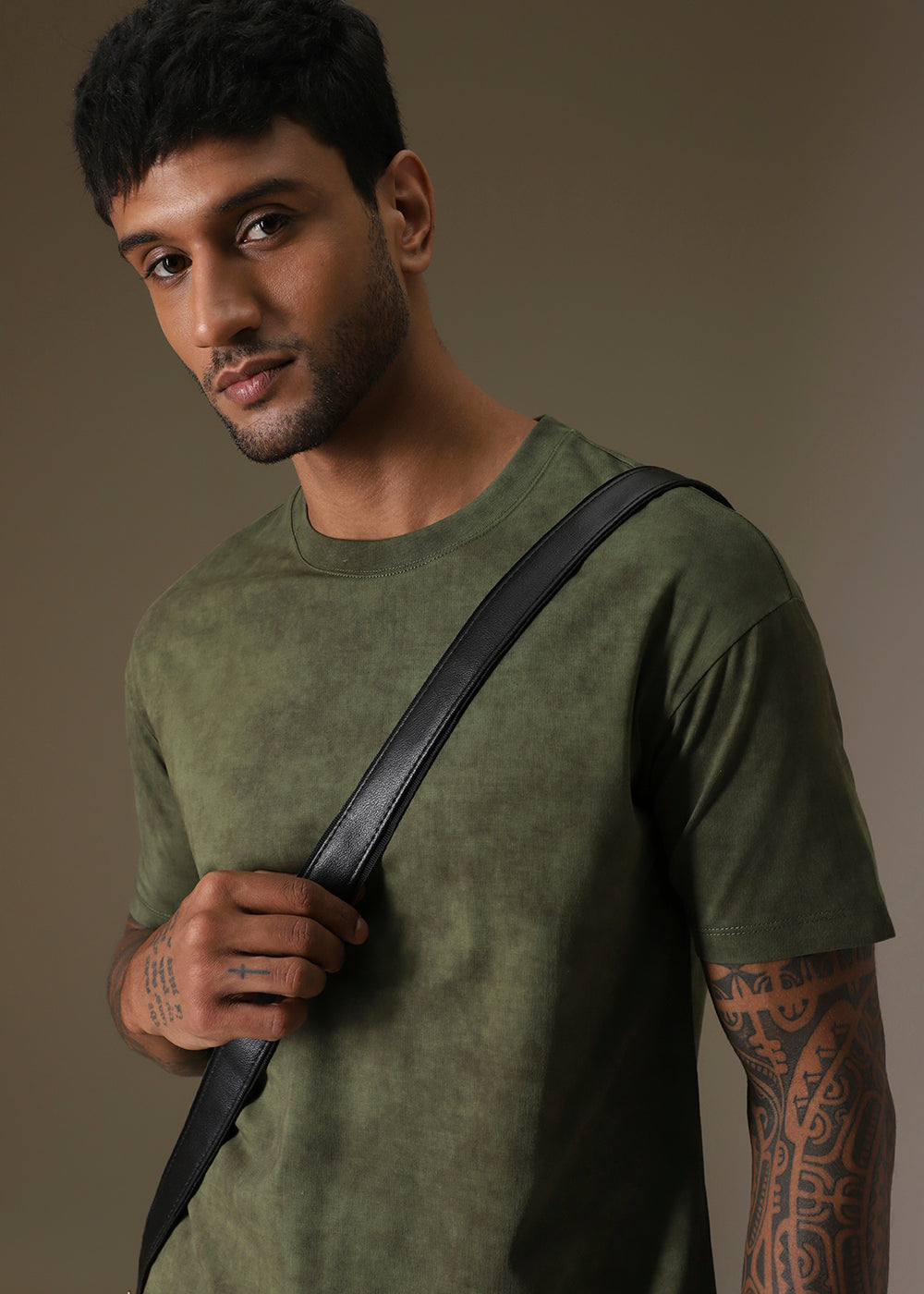 Olive Green Plain Crew Neck T-Shirt