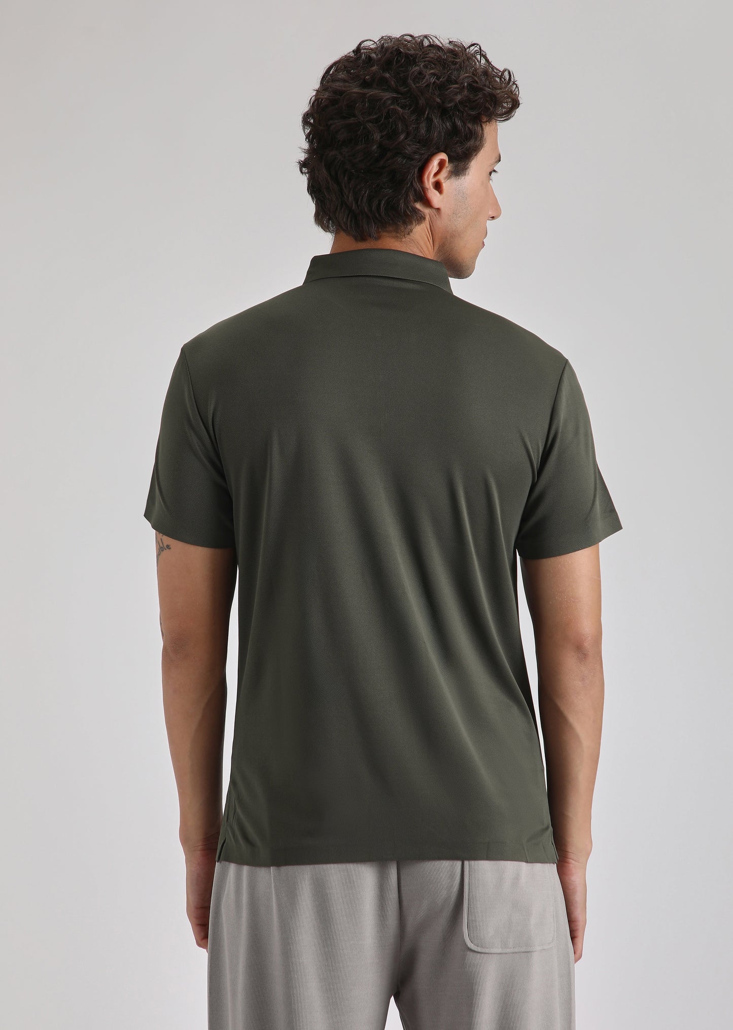 Olive Plain Zipper Stitchless Polo T-shirt