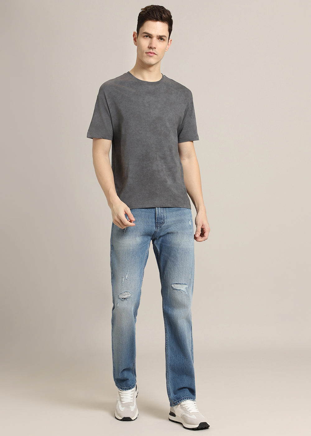 Ombre Grey Plain Crew Neck T-Shirt