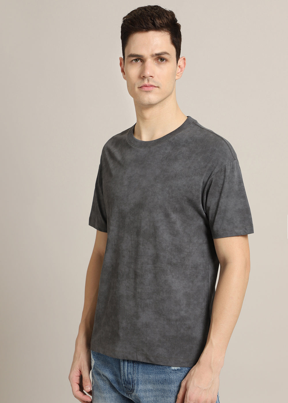 Ombre Grey Plain Crew Neck T-Shirt