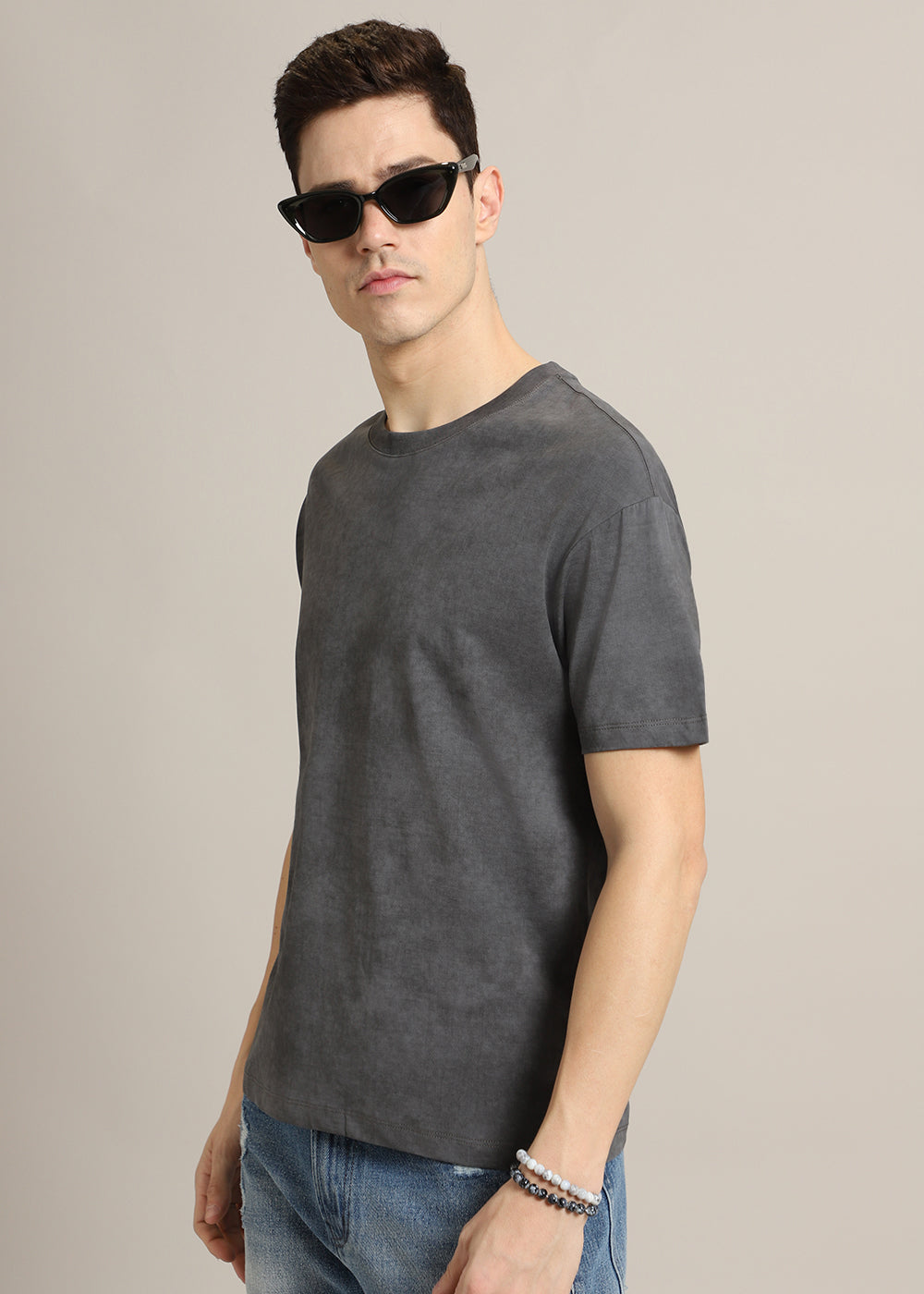 Ombre Grey Plain Crew Neck T-Shirt