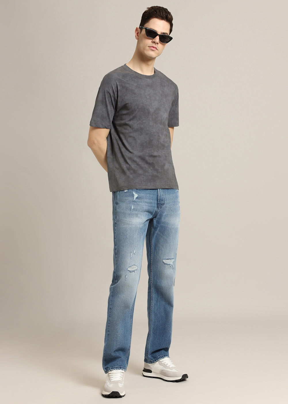 Ombre Grey Plain Crew Neck T-Shirt