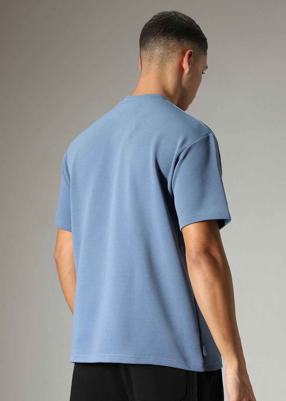 Oversized Blue Plain Textured T-shirt