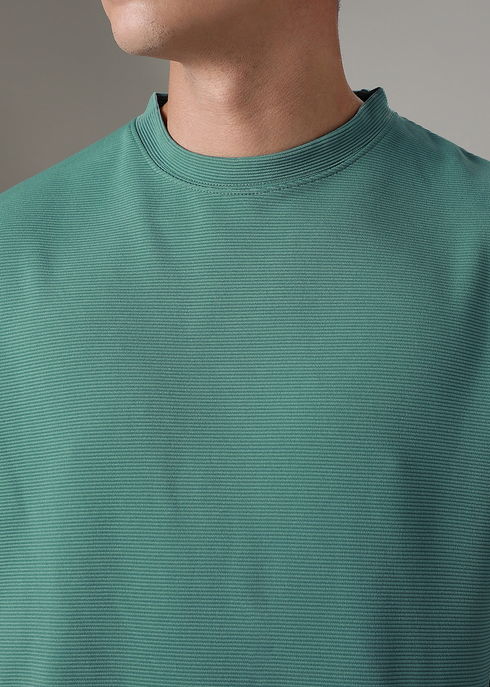 Oversized Bottle Green Plain Textured T-shirt