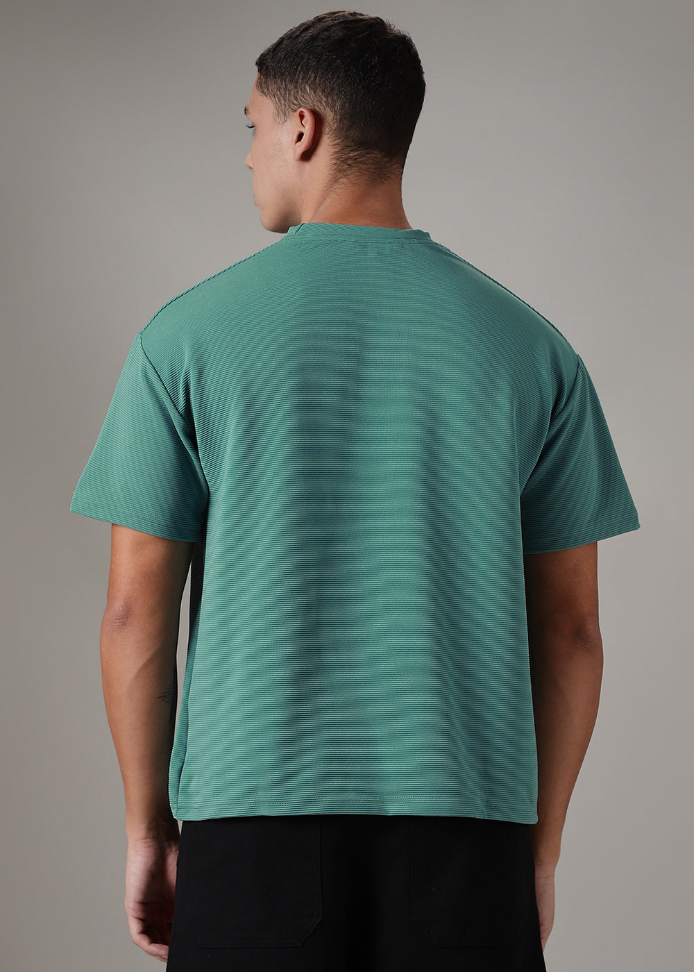 Oversized Bottle Green Plain Textured T-shirt