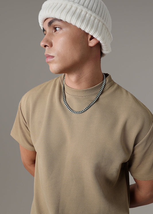 Oversized Coffee Plain Textured T-shirt
