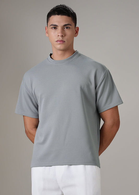 Oversized Light Grey Plain Textured T-shirt