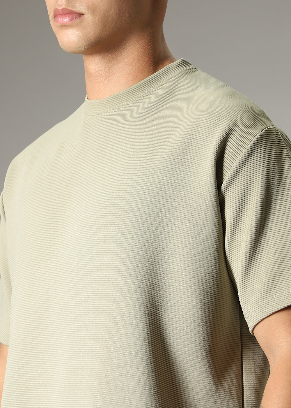 Oversized Pastel Green Plain Textured T-shirt