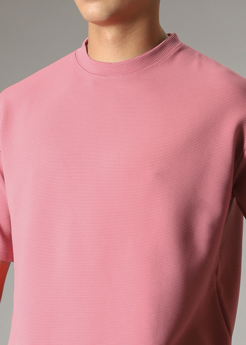 Oversized Pink Plain Textured T-shirt
