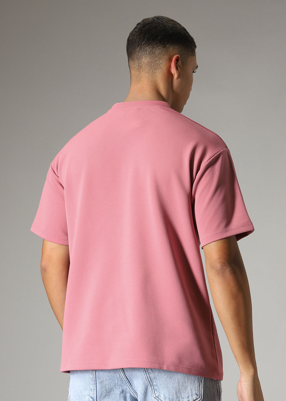 Oversized Pink Plain Textured T-shirt