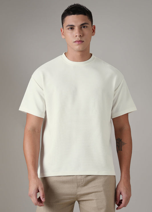 Oversized White Plain Textured T-shirt