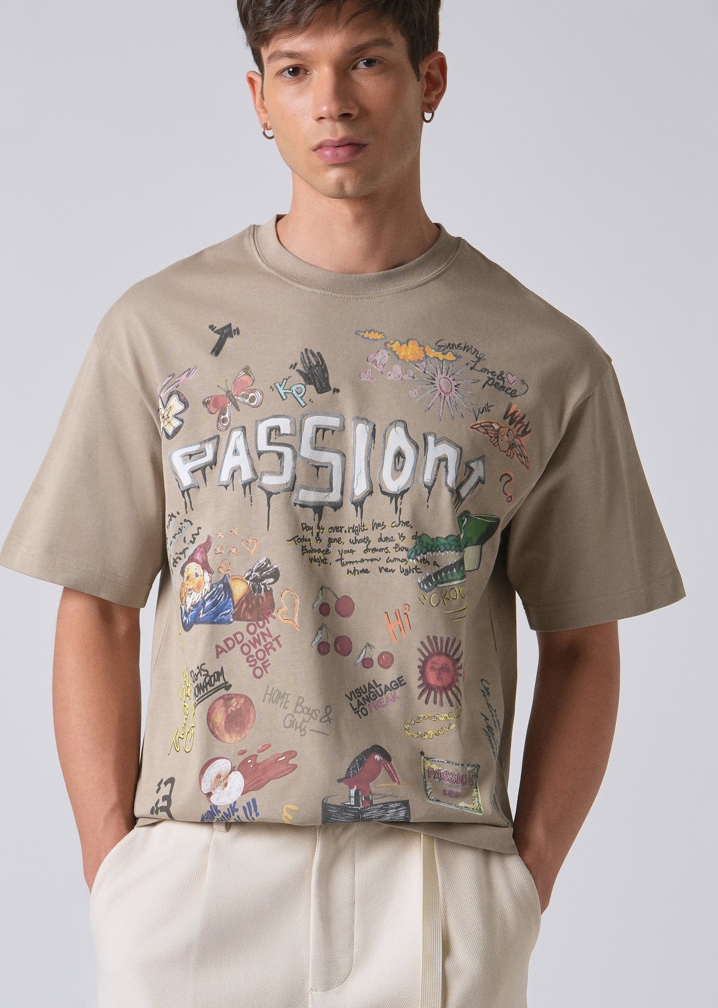 Passion Beige Printed Oversized T-shirt