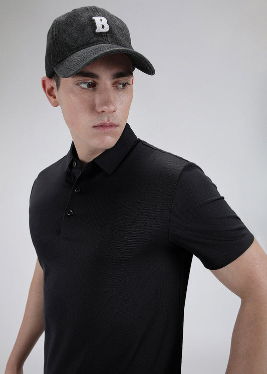 Patterned Black Plain Stitchless Polo T-shirt