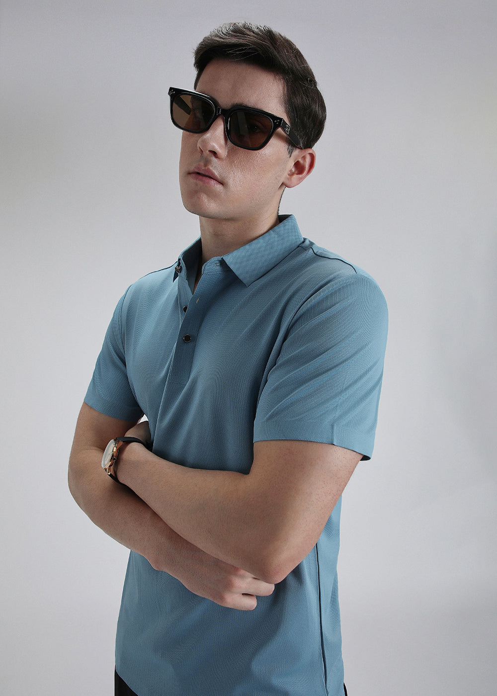Patterned Blue Plain Stitchless Polo T-shirt