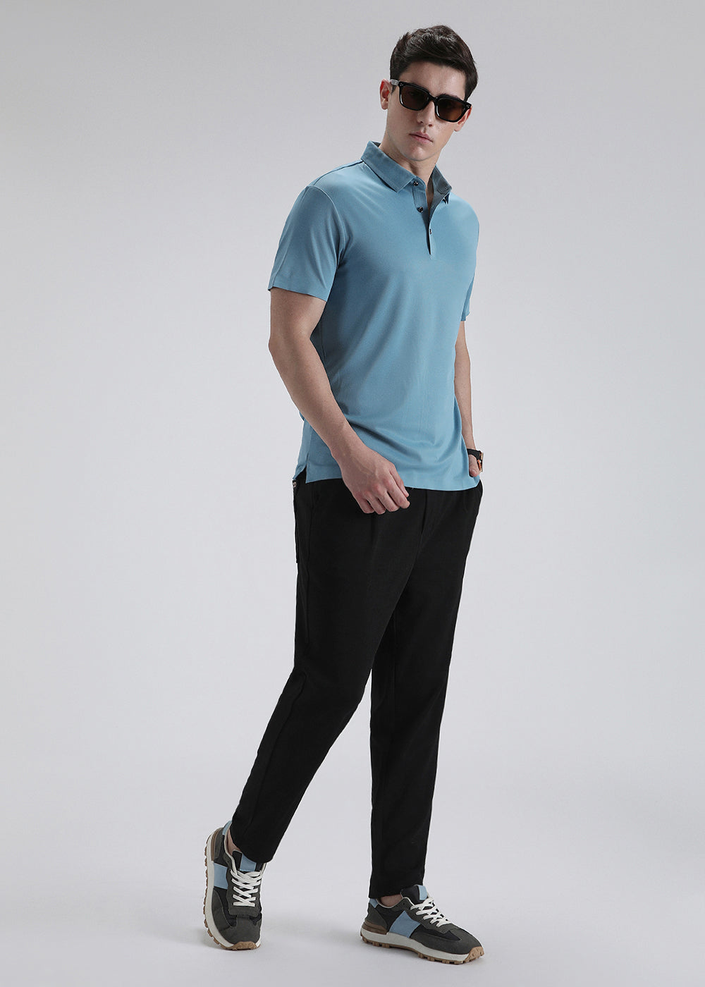 Patterned Blue Plain Stitchless Polo T-shirt