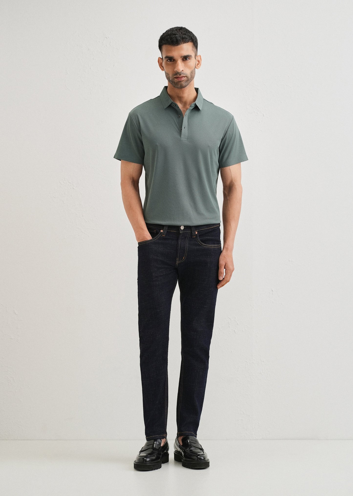 Patterned Green Plain Stitchless Polo T-shirt