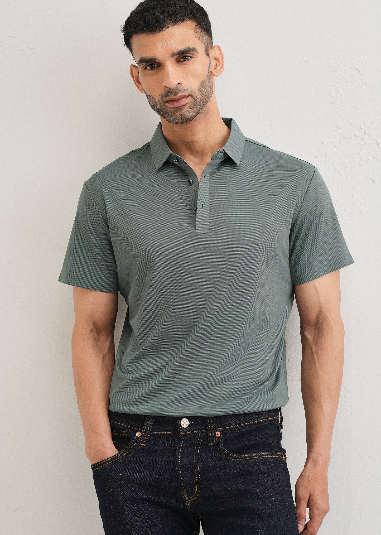 Patterned Green Plain Stitchless Polo T-shirt