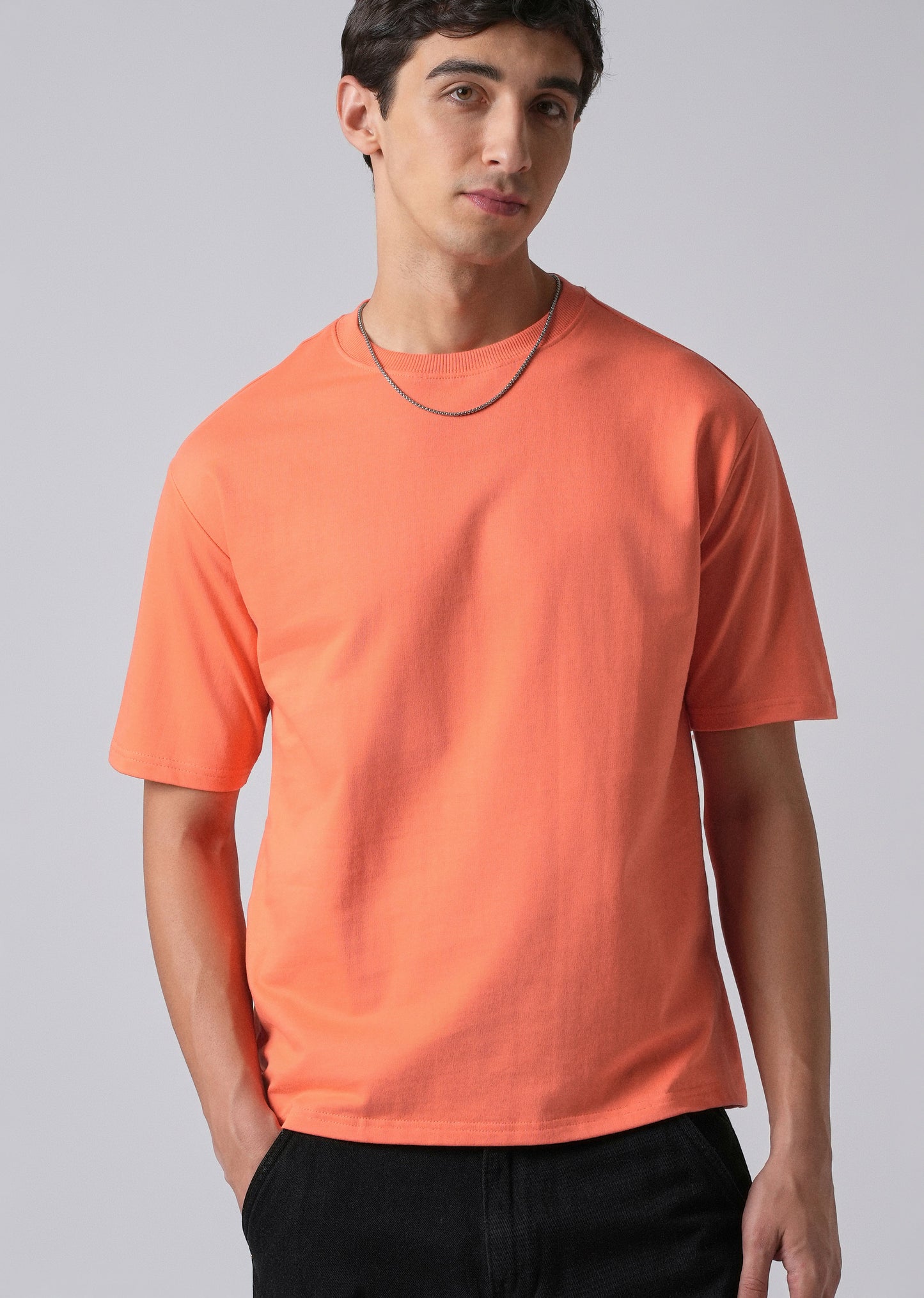 Peach Orange Basic Relaxed Fit T-shirt