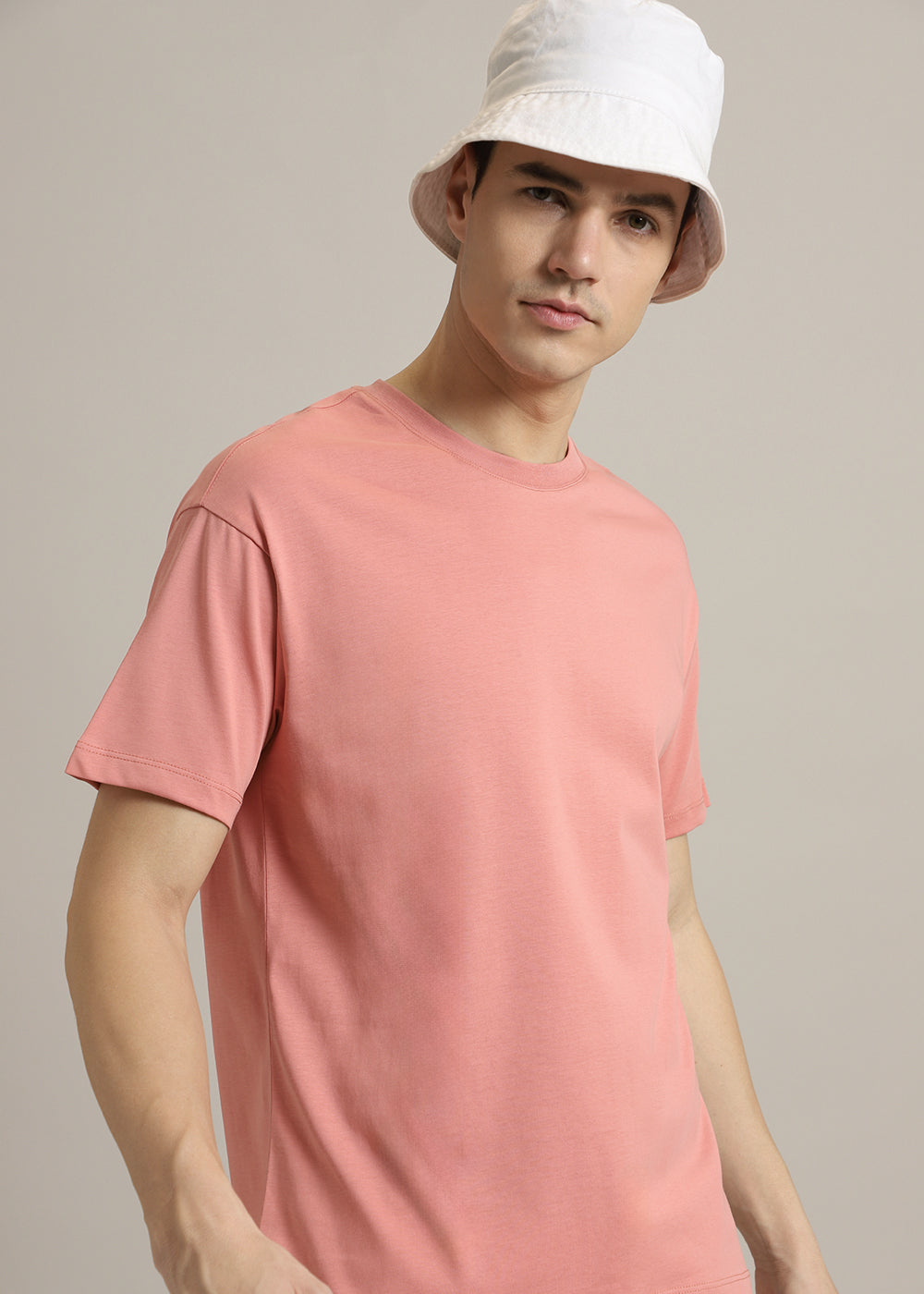 Peach Plain Regular Fit T-shirt