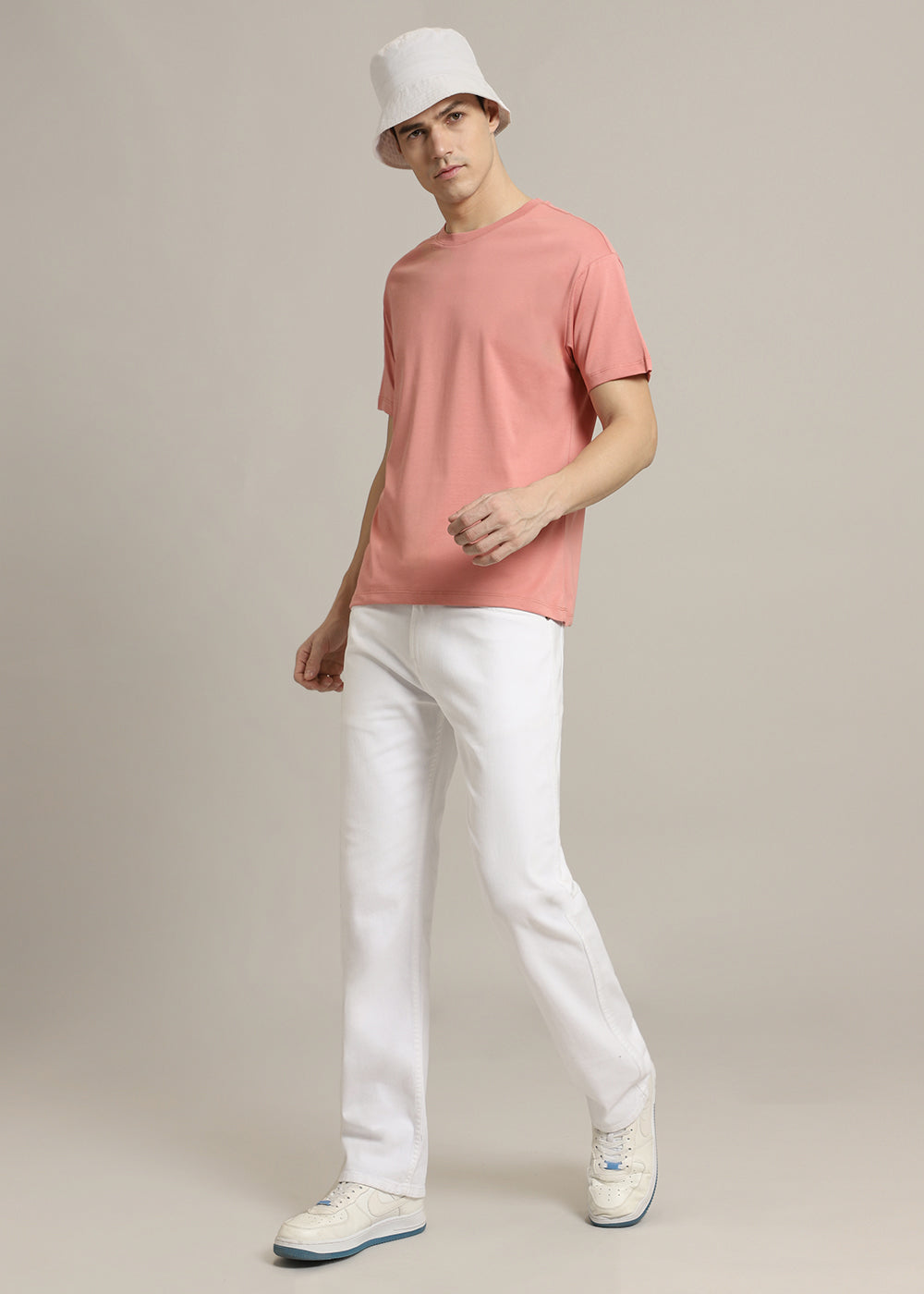 Peach Plain Regular Fit T-shirt