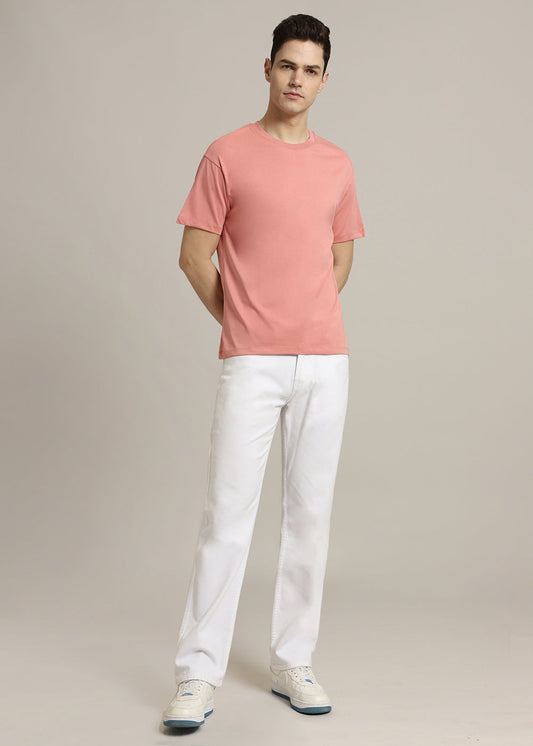 Peach Plain Regular Fit T-shirt