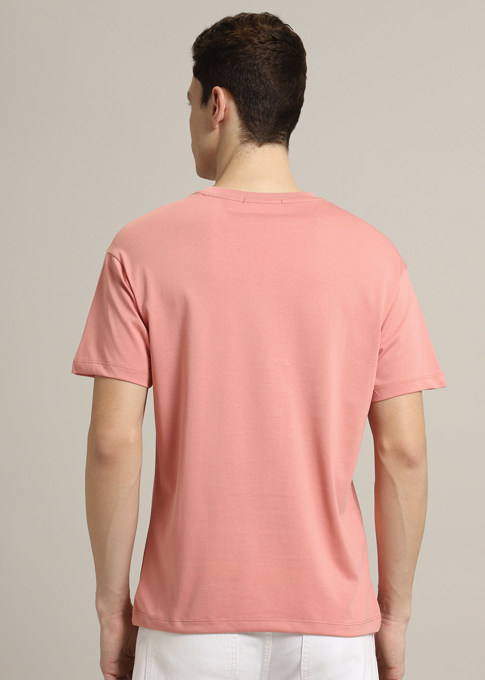 Peach Plain Regular Fit T-shirt