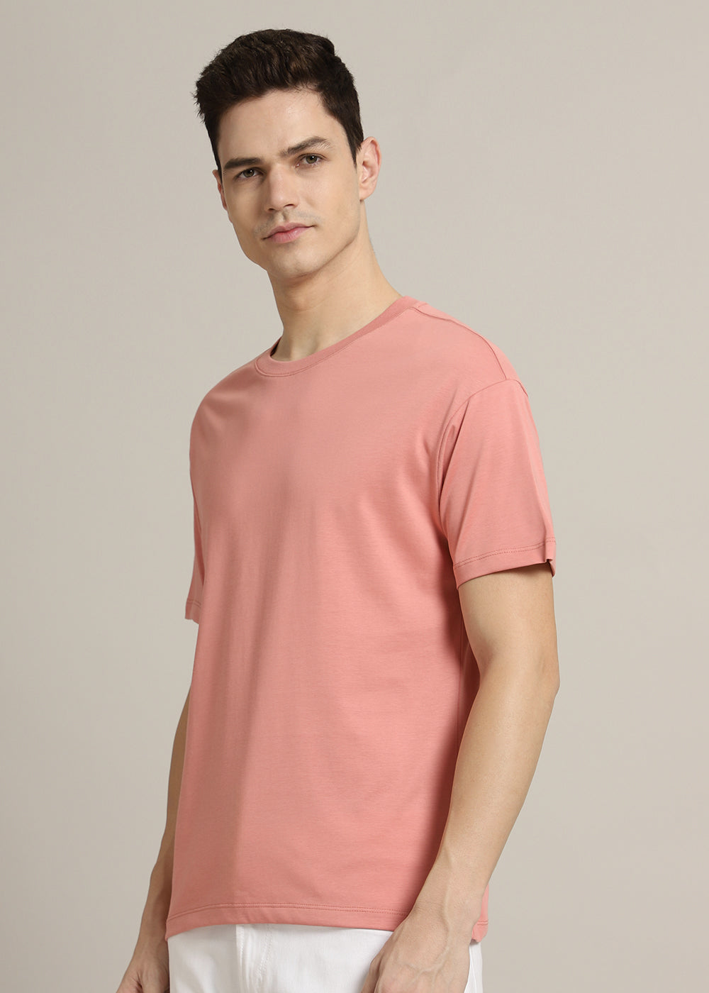 Peach Plain Regular Fit T-shirt