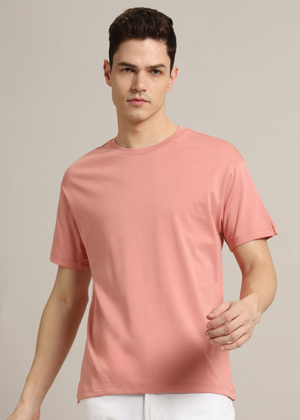 Peach Plain Regular Fit T-shirt