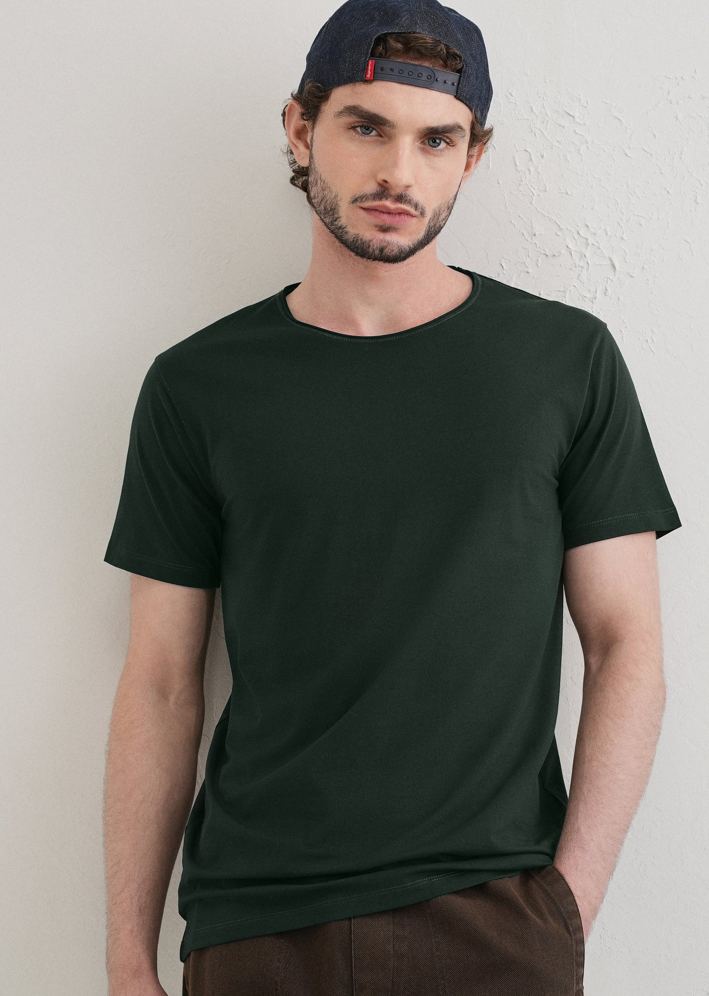 Pine Green Plain Crew neck T-shirt