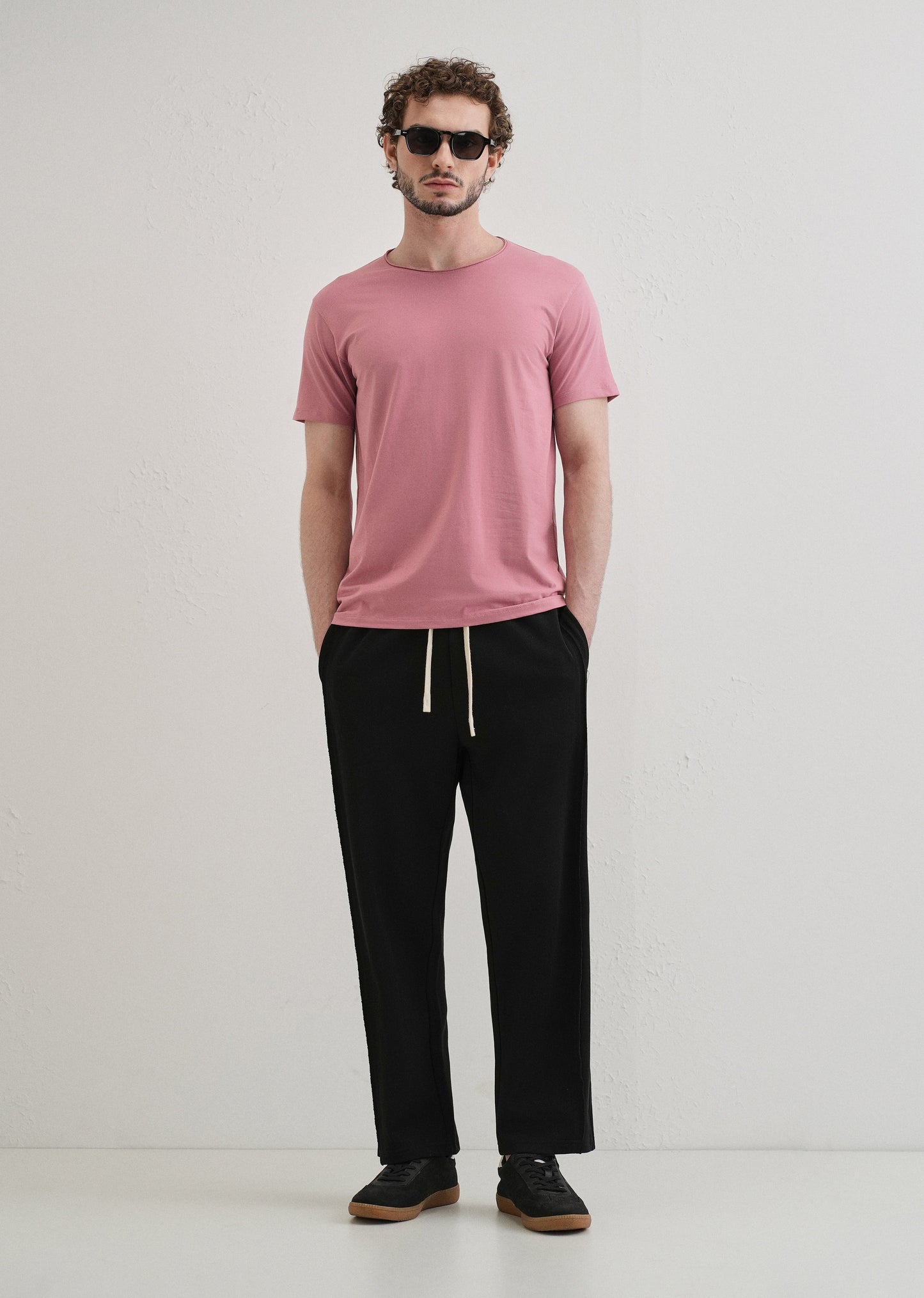Pink Plain Crew neck T-shirt