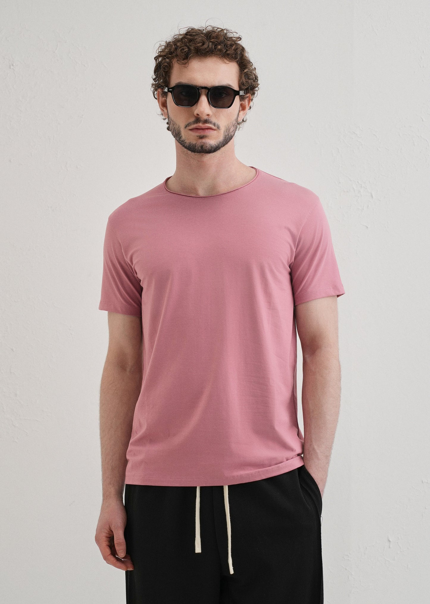 Pink Plain Crew neck T-shirt