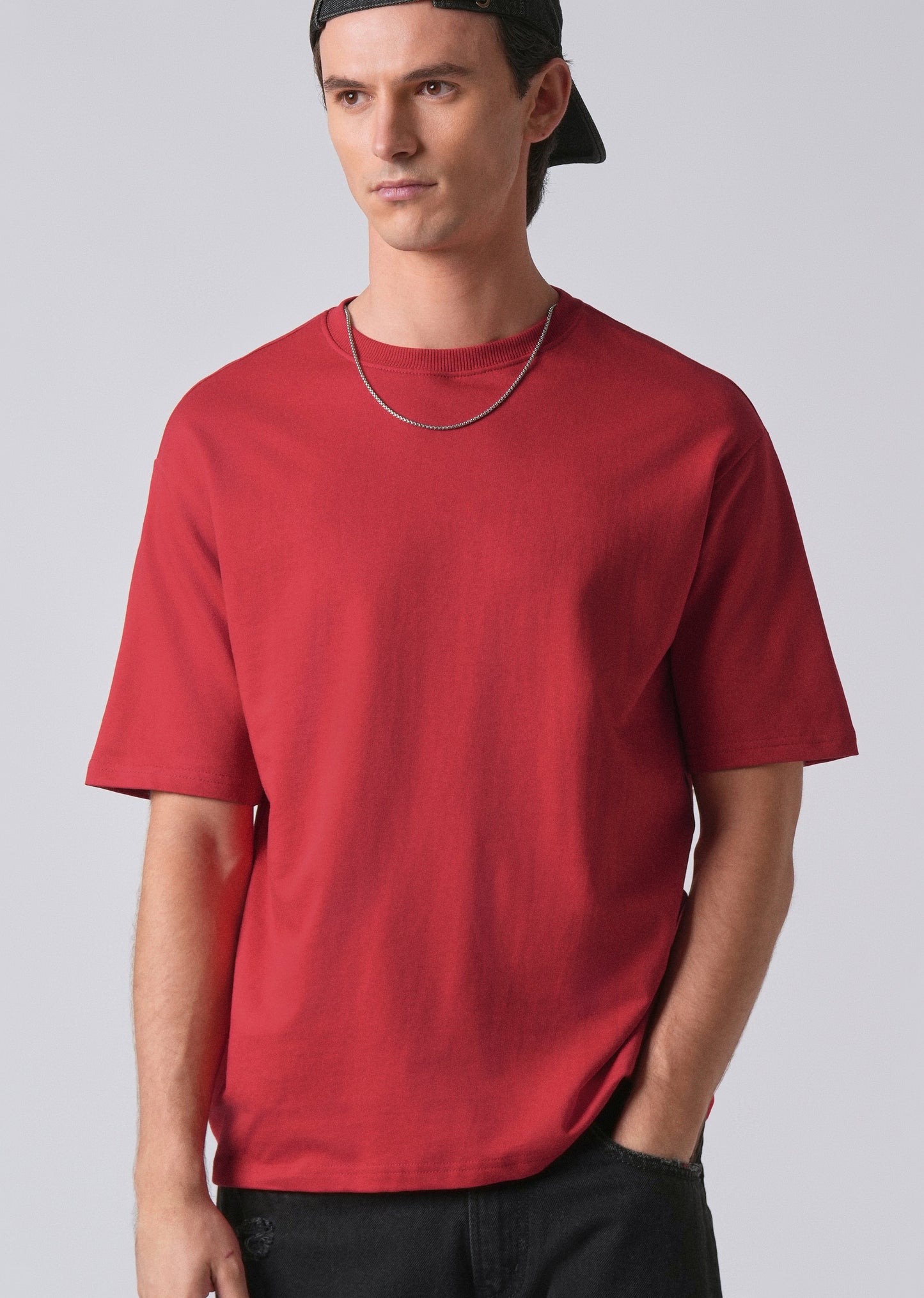 Crimson Red Basic Relaxed Fit T-shirt
