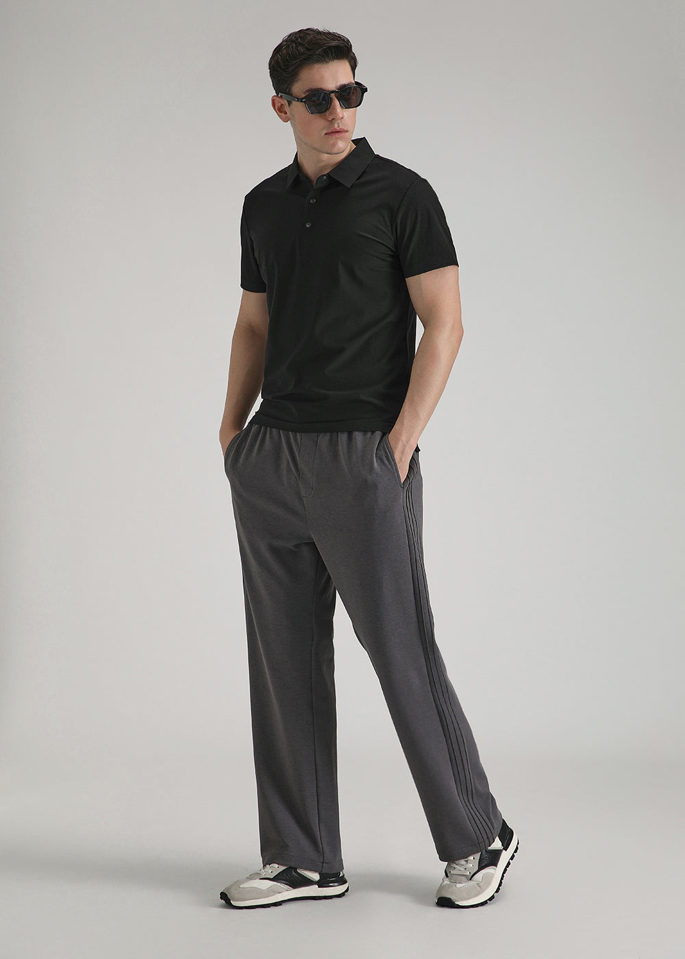 Self Black Plain Stitchless Polo T-shirt