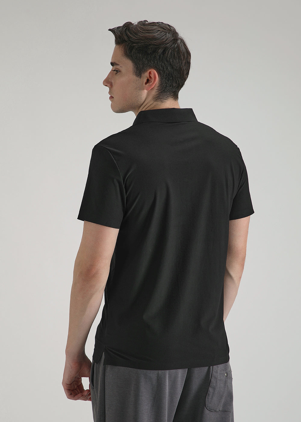 Self Black Plain Stitchless Polo T-shirt