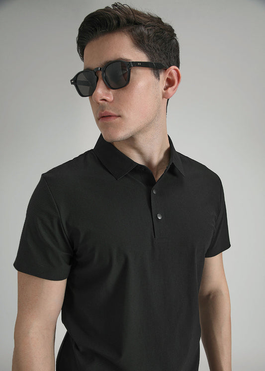 Self Black Plain Stitchless Polo T-shirt