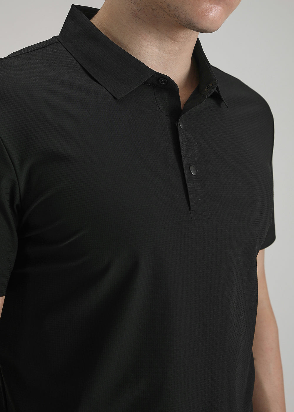 Self Black Plain Stitchless Polo T-shirt