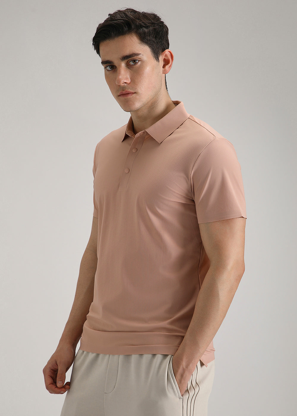 Self Peach Plain Stitchless Polo T-shirt