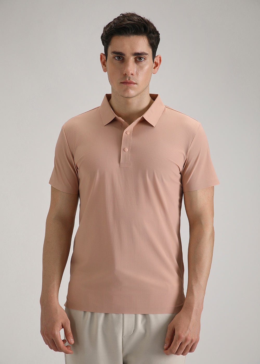 Self Peach Plain Stitchless Polo T-shirt