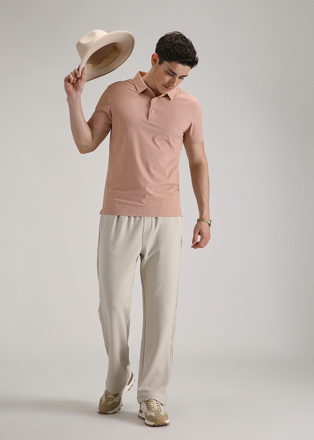Self Peach Plain Stitchless Polo T-shirt
